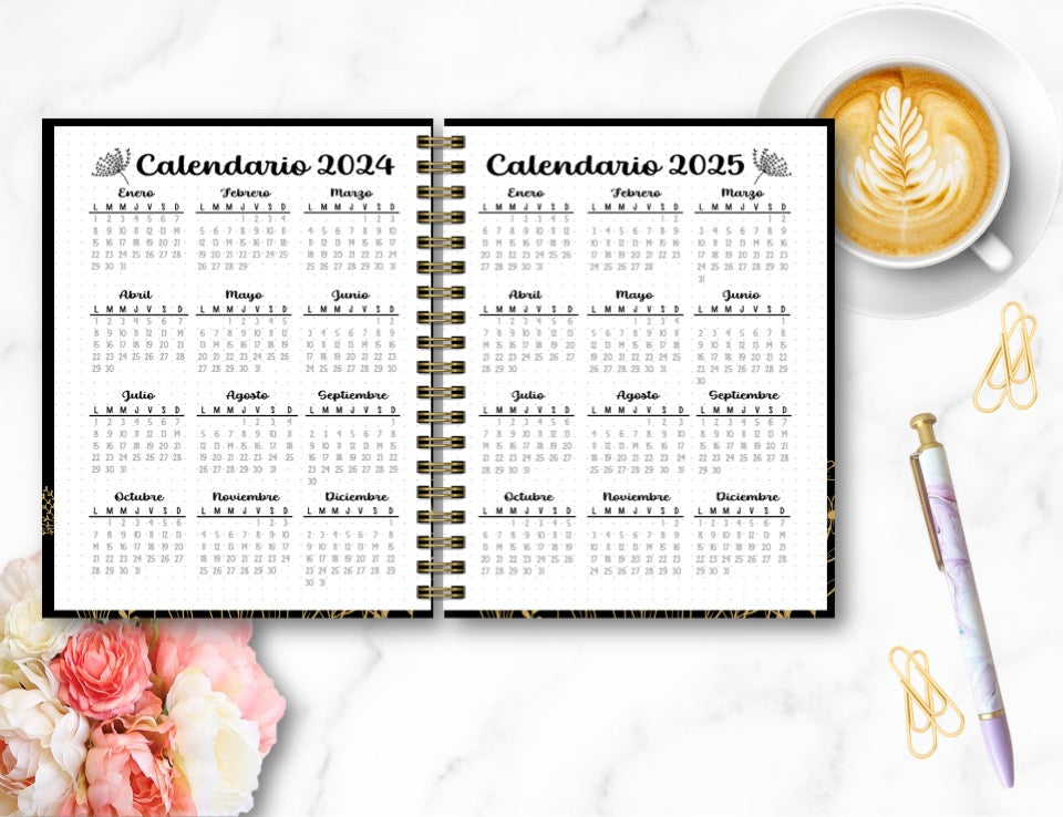 Agenda Black Flowers D.