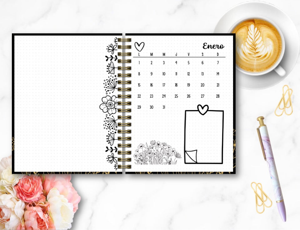 Agenda Black Flowers D.
